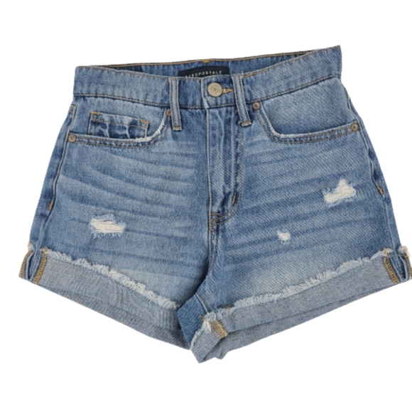 Aeropostale Medium Wash High Rise MOM SHORT 0 - Picture 2 of 10